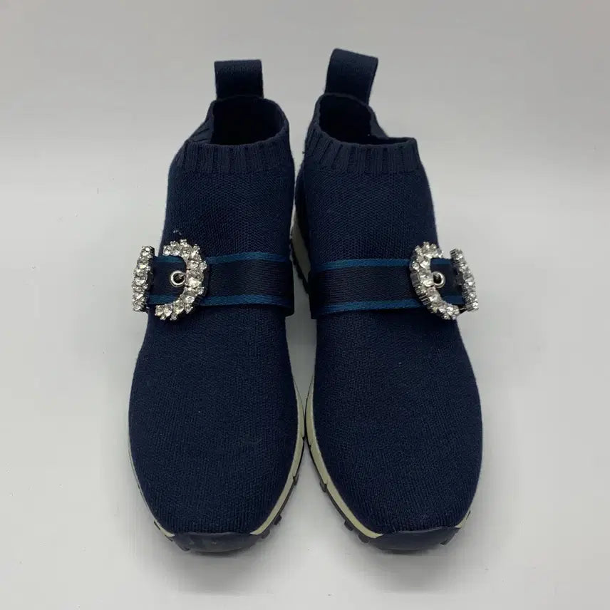 [BUNJANG] Jimmy Choo Knit Crystal Buckle Slip-On Navy Size 37.5 / 267001258 지미추 니트 크리스탈 버클 슬립온 네이비 37.5