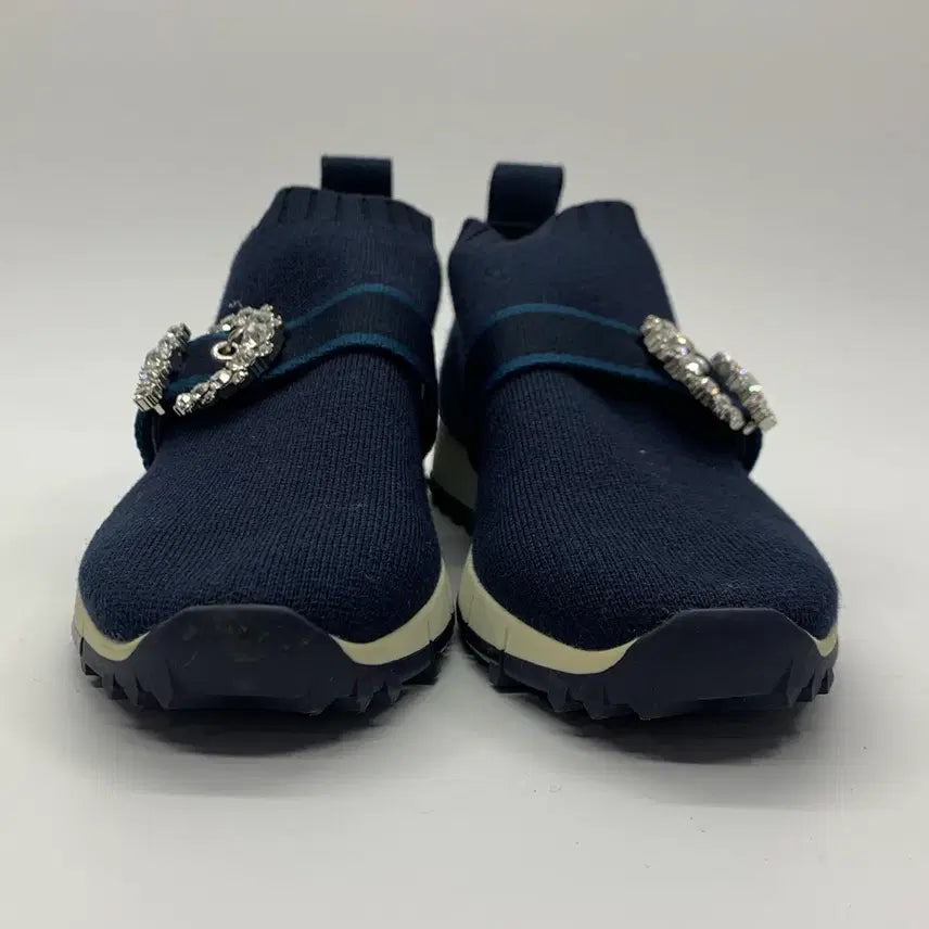 [BUNJANG] Jimmy Choo Knit Crystal Buckle Slip-On Navy Size 37.5 / 267001258 지미추 니트 크리스탈 버클 슬립온 네이비 37.5