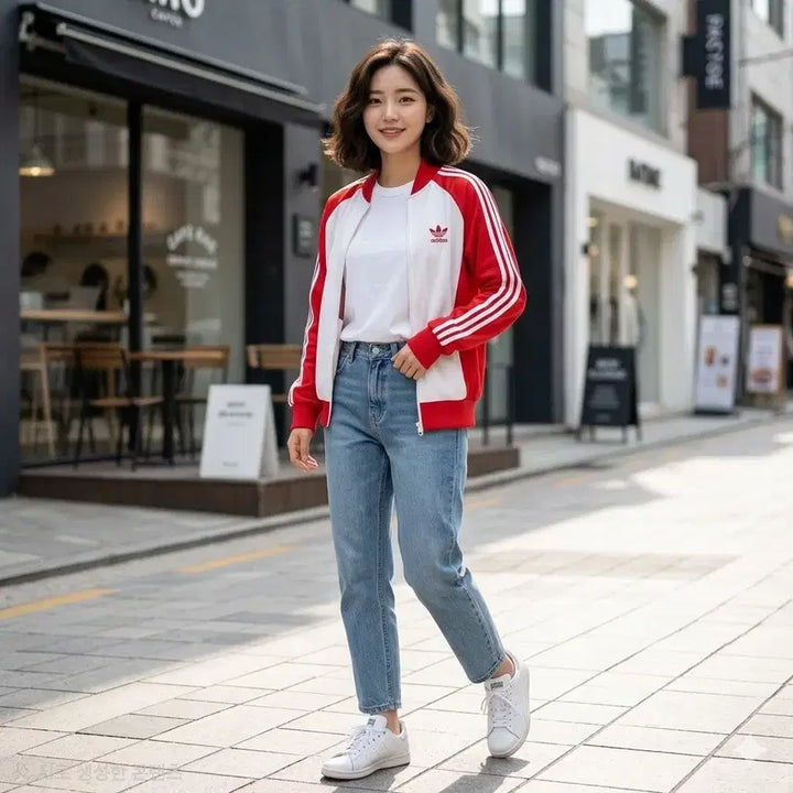 [BUNJANG] Adidas Trefoil Three-Stripes Track Top Jacket Red White / 아디다스 삼선 레드 화이트 트랙탑 져지