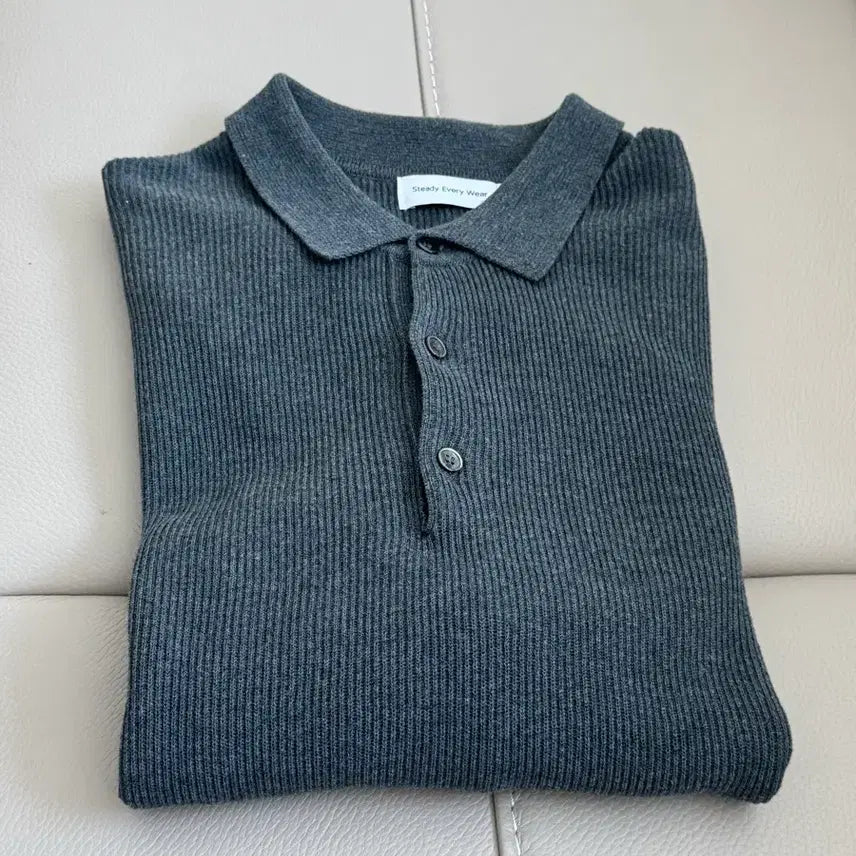 [BUNJANG] Steadyeverywhere Lip Collar Short-Sleeve Knit - Dark Grey / 스테디에브리웨어 / 립 카라 반팔 니트 / 2