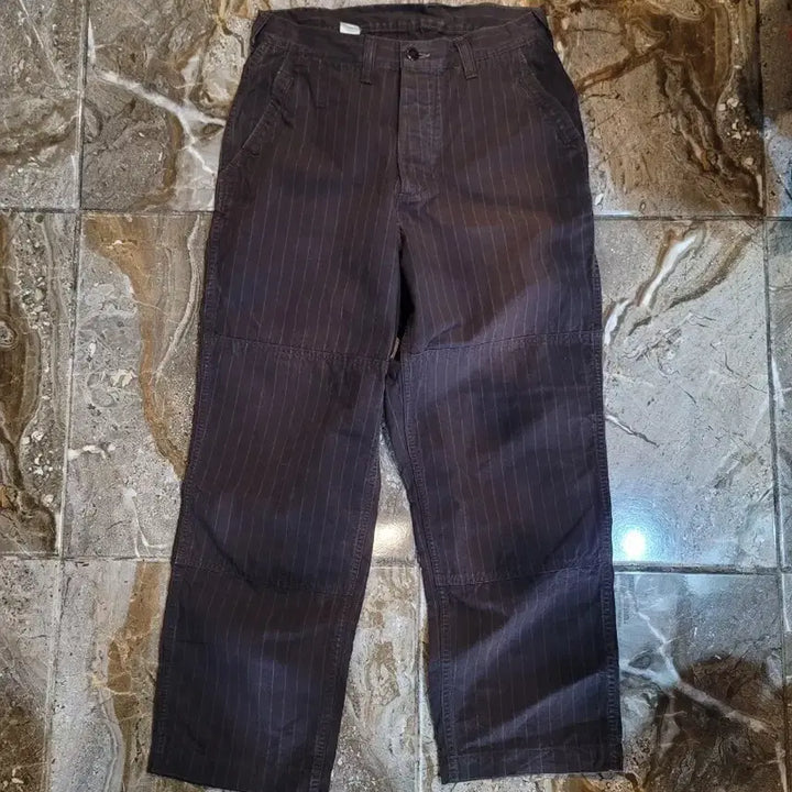 [BUNJANG] Freewheelers Double Knee Brown Pinstripe Work Pants / 프리휠러스 더블니 브라운 핀스트라이프 워크 팬츠