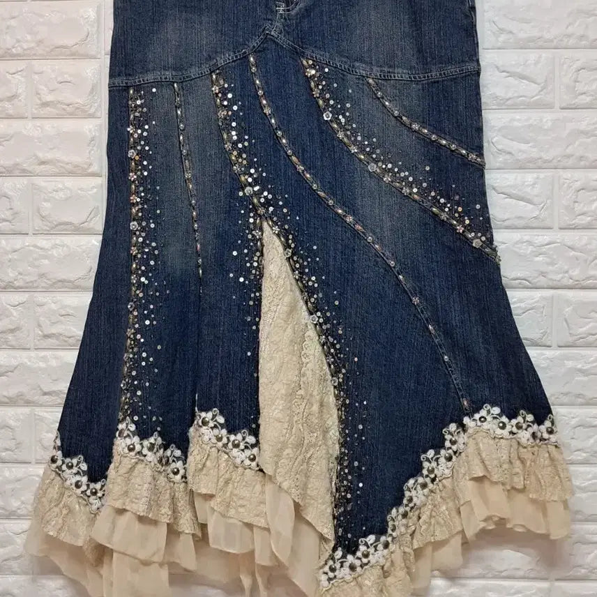 [BUNJANG] West 36th Denim Lace Long Skirt L / West 36th 데님 레이스 롱 스커트 L