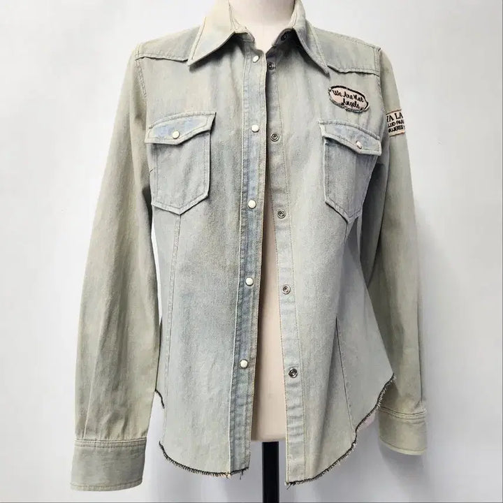 [BUNJANG] GIA Vintage Western Embroidered Patch Denim Shirt Light Blue 55 / GIA 빈티지 웨스턴 자수 패치 데님 셔츠 연청 55