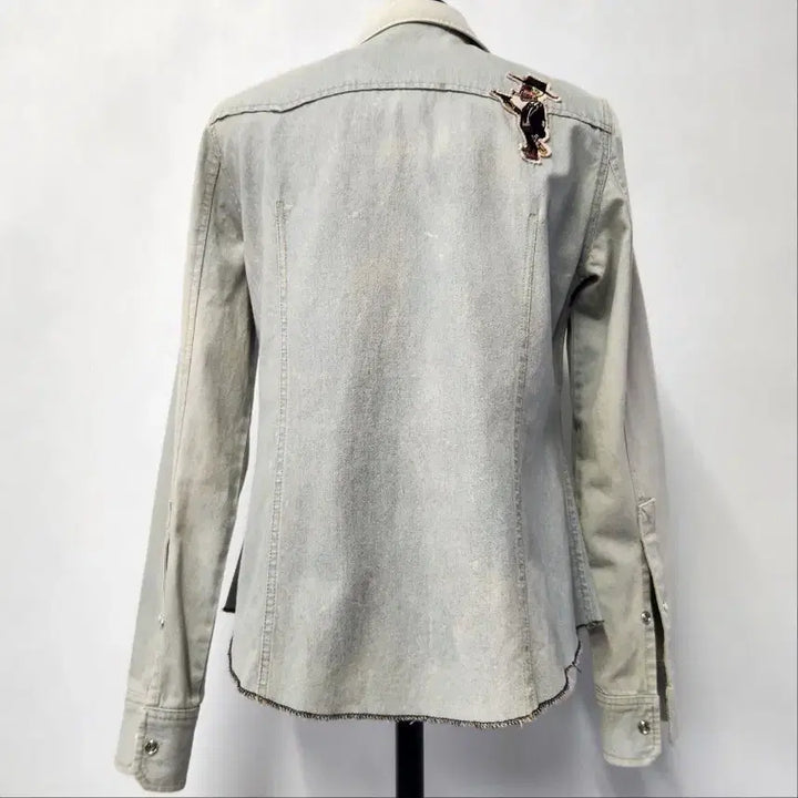 [BUNJANG] GIA Vintage Western Embroidered Patch Denim Shirt Light Blue 55 / GIA 빈티지 웨스턴 자수 패치 데님 셔츠 연청 55