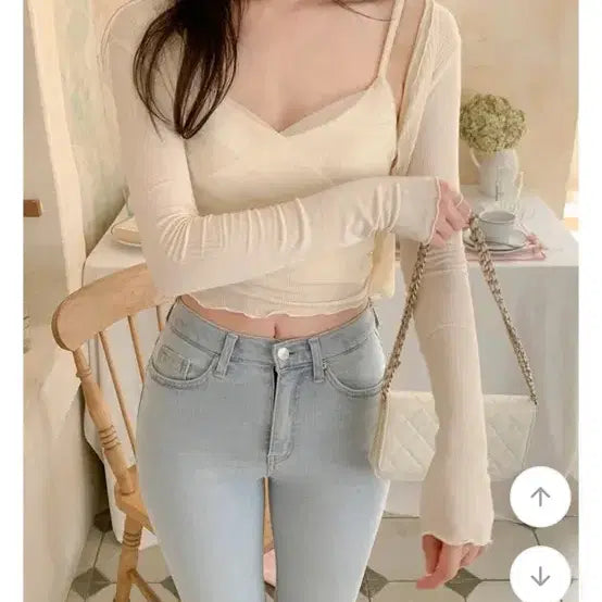[BUNJANG] Rene Frill Lace Sleeveless Cardigan Set / 렌느 프릴 레이스 나시 가디건 세트