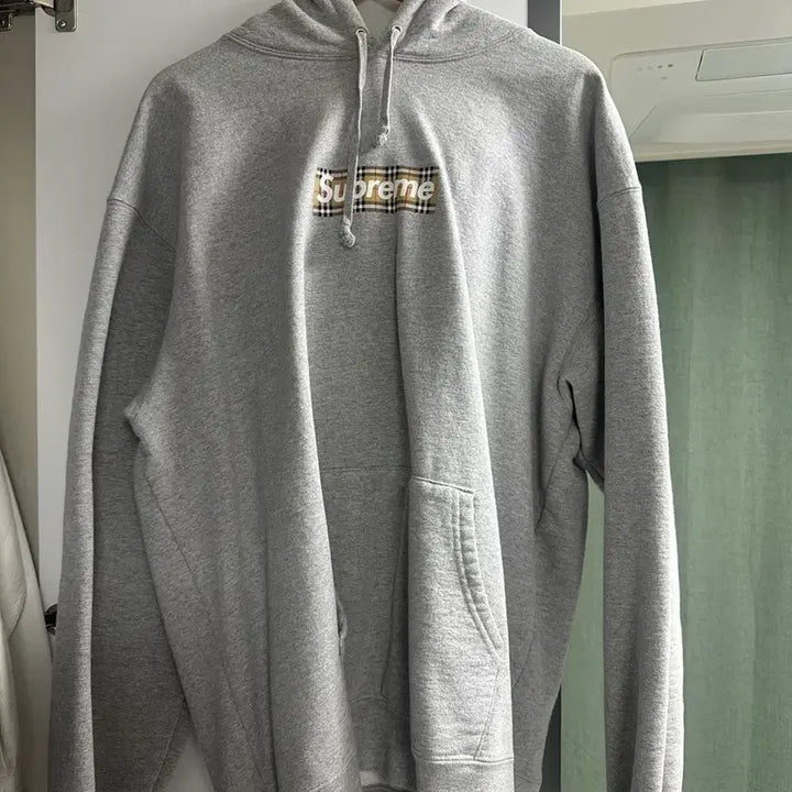 [BUNJANG] Supreme x Burberry Collaboration Box Logo Hoodie - Grey (XXL) / 슈프림 버버리 콜라보 후드티 그레이 XXL