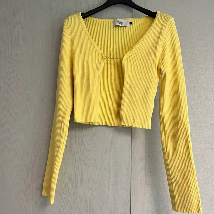 [BUNJANG] Atelier Nine Yellow Ribbed Cardigan Size 55 / 아틀리에나인 옐로우 골지 가디건 55사이즈
