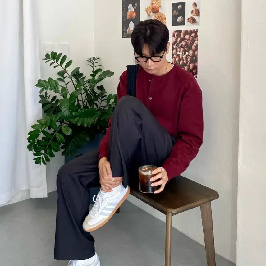 [BUNJANG] THEY Round Cardigan - Burgundy / [THEY] 라운드 가디건 - 버건디