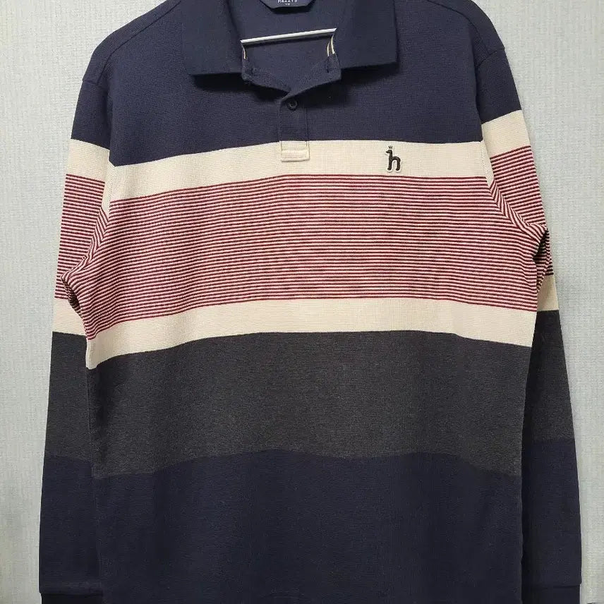 [BUNJANG] Hazzys Striped Cotton Long Sleeve Polo Shirt - Navy / 헤지스 스트라이프 긴팔 면100 카라티 105