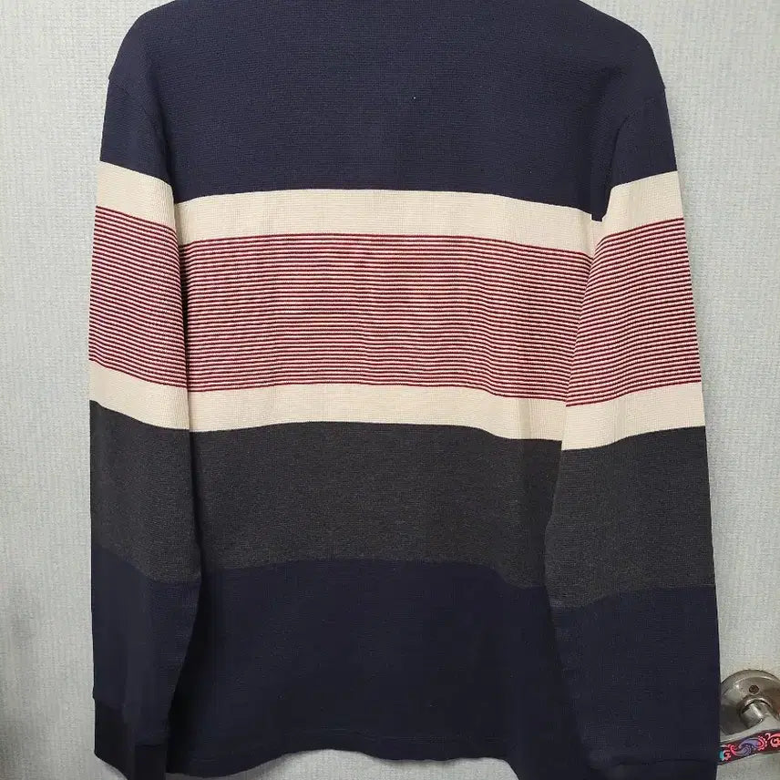 [BUNJANG] Hazzys Striped Cotton Long Sleeve Polo Shirt - Navy / 헤지스 스트라이프 긴팔 면100 카라티 105