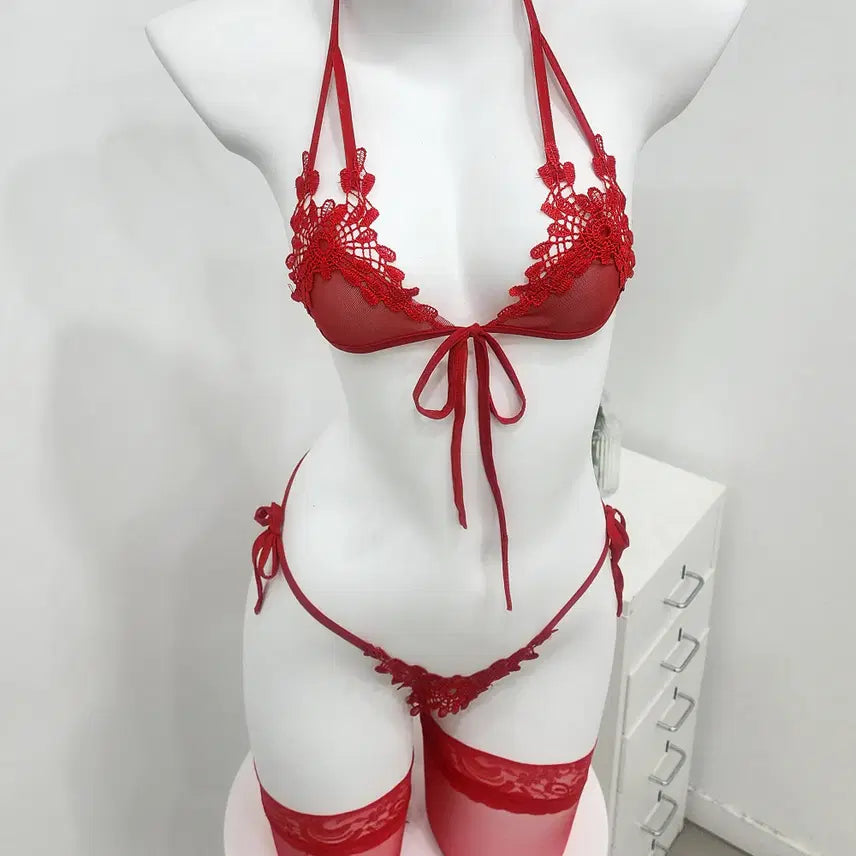 [BUNJANG] Sexy Bra and Panty Set - Red / [바로배송]섹시 브라 티팬티 세트 란제리 레드