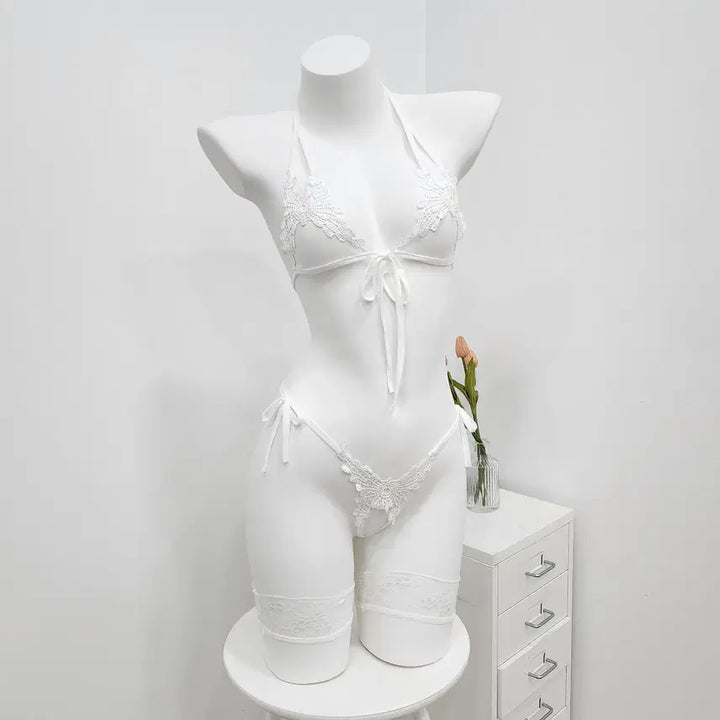 [BUNJANG] White Bra and Panty Set Lingerie / [바로배송]섹시 브라 티팬티 세트 란제리 화이트