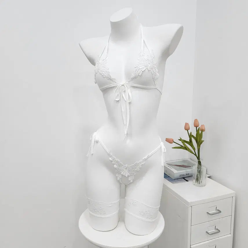 [BUNJANG] White Bra and Panty Set Lingerie / [바로배송]섹시 브라 티팬티 세트 란제리 화이트