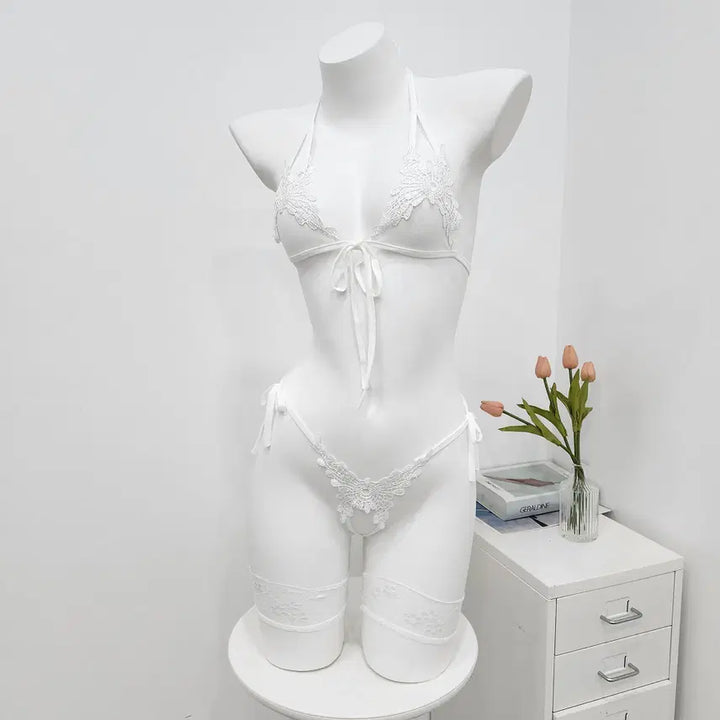 [BUNJANG] White Bra and Panty Set Lingerie / [바로배송]섹시 브라 티팬티 세트 란제리 화이트