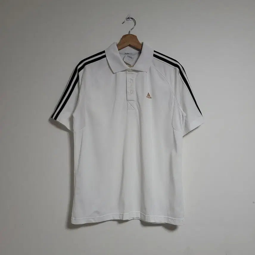 [BUNJANG] Adidas Functional Three-Stripes White Short-Sleeve Polo T-Shirt Size 100 / (100) ADIDAS 아디다스 기능성 삼선 화이트 반팔 카라 티셔츠
