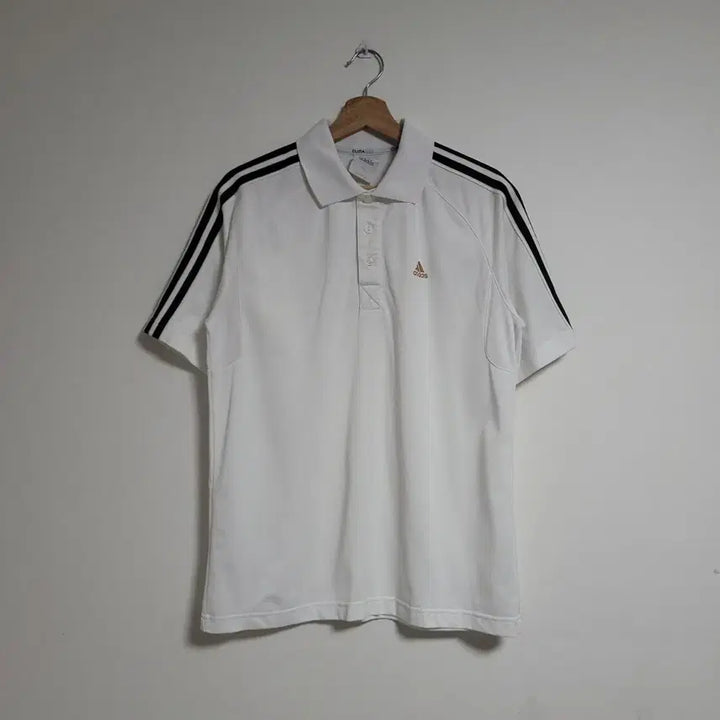[BUNJANG] Adidas Functional Three-Stripes White Short-Sleeve Polo T-Shirt Size 100 / (100) ADIDAS 아디다스 기능성 삼선 화이트 반팔 카라 티셔츠