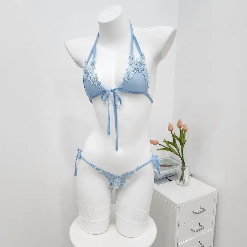 [BUNJANG] Sexy Bra and Panty Set - Sky Blue / [바로배송]섹시 브라 티팬티 세트 란제리 -스카이블루