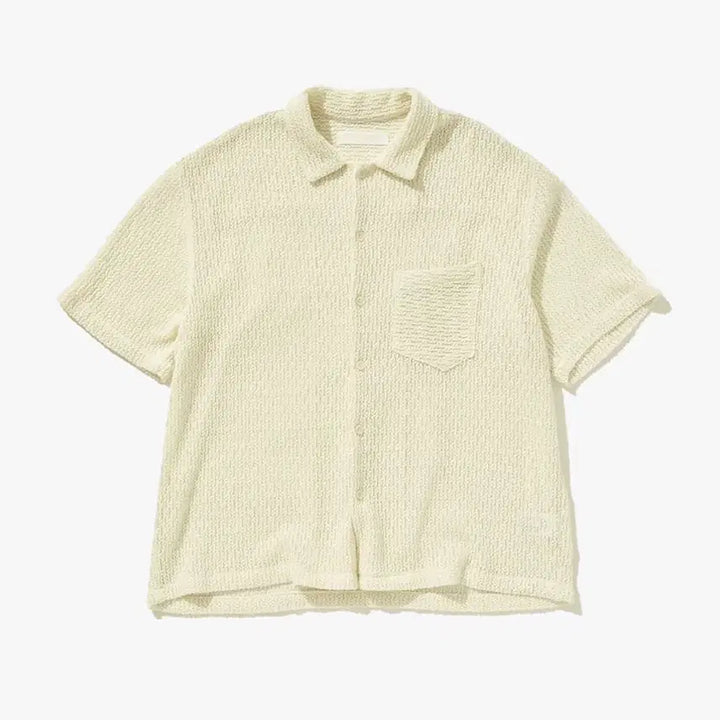[BUNJANG] Plac Lace Open Short Sleeve Collar Shirt / [플랙] 레이스 오픈 반팔 카라 셔츠