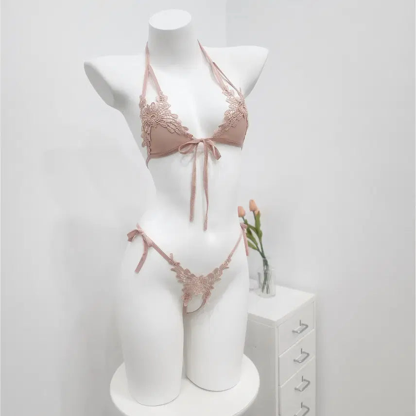 [BUNJANG] Nudy Pink Bra and Panty Set / [바로배송]섹시 브라 티팬티 세트 란제리 누디핑크