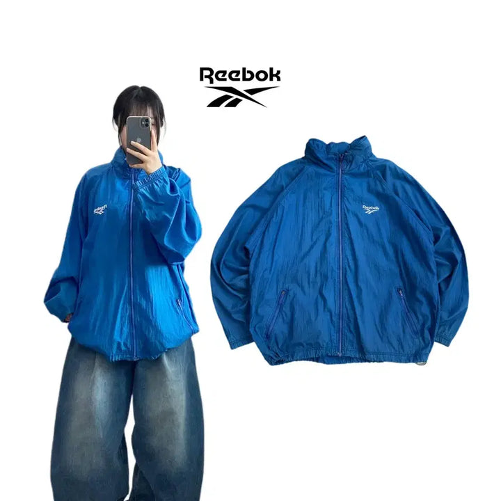 [BUNJANG] Reebok 00s Big Logo Old School Nylon Oversized Windbreaker Jacket / 리복 00s 빅로고 올드스쿨 나일론 오버핏 바람막이 자켓