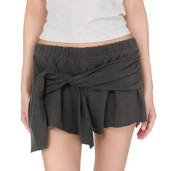 [BUNJANG] SUNBURN PROJECT Tie Raw-cut Sweat Shorts Charcoal / 썬번프로젝트 타이쇼츠