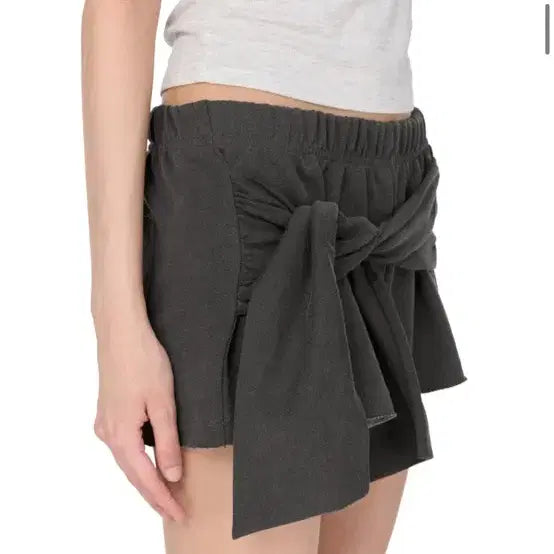 [BUNJANG] SUNBURN PROJECT Tie Raw-cut Sweat Shorts Charcoal / 썬번프로젝트 타이쇼츠