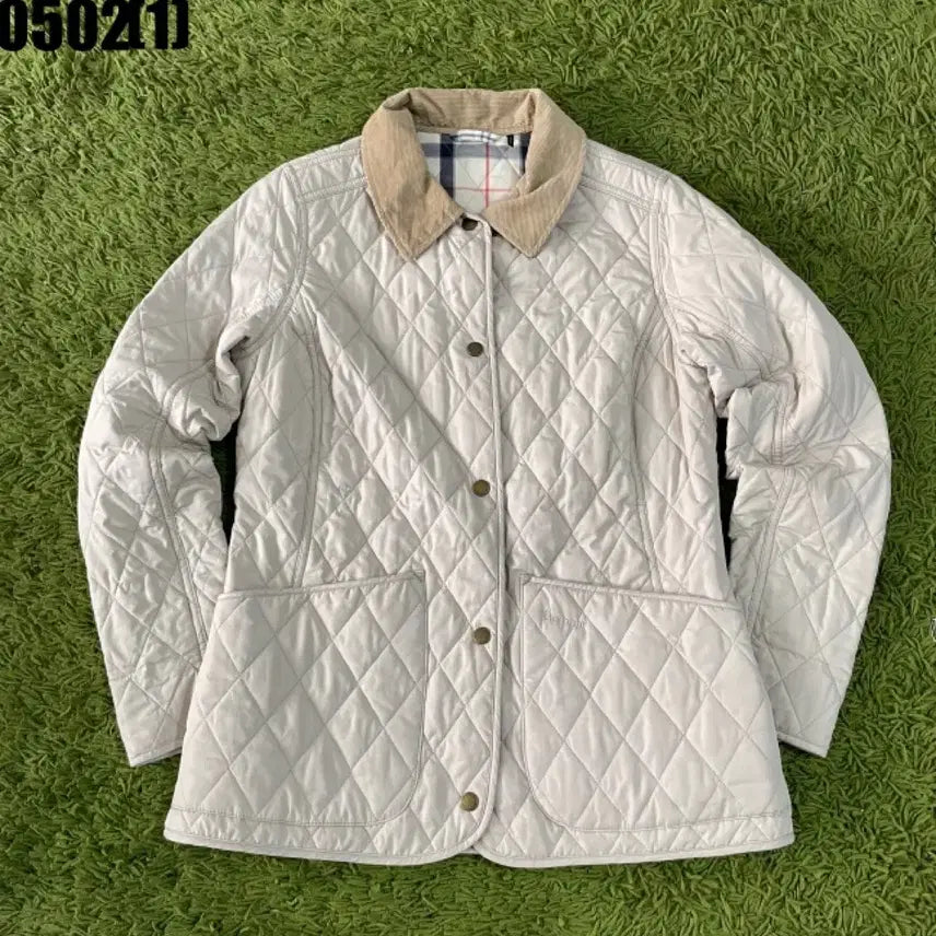 [BUNJANG] Barbour Quilted Jacket Ivory Corduroy Collar Size S / 바버 퀼팅 자켓 아이보리 코듀로이 카라 S