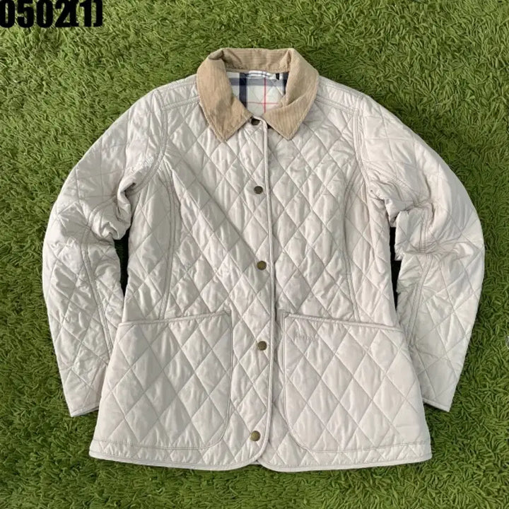 [BUNJANG] Barbour Quilted Jacket Ivory Corduroy Collar Size S / 바버 퀼팅 자켓 아이보리 코듀로이 카라 S