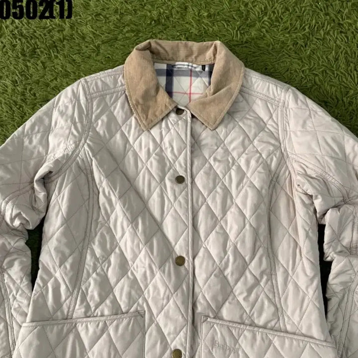 [BUNJANG] Barbour Quilted Jacket Ivory Corduroy Collar Size S / 바버 퀼팅 자켓 아이보리 코듀로이 카라 S