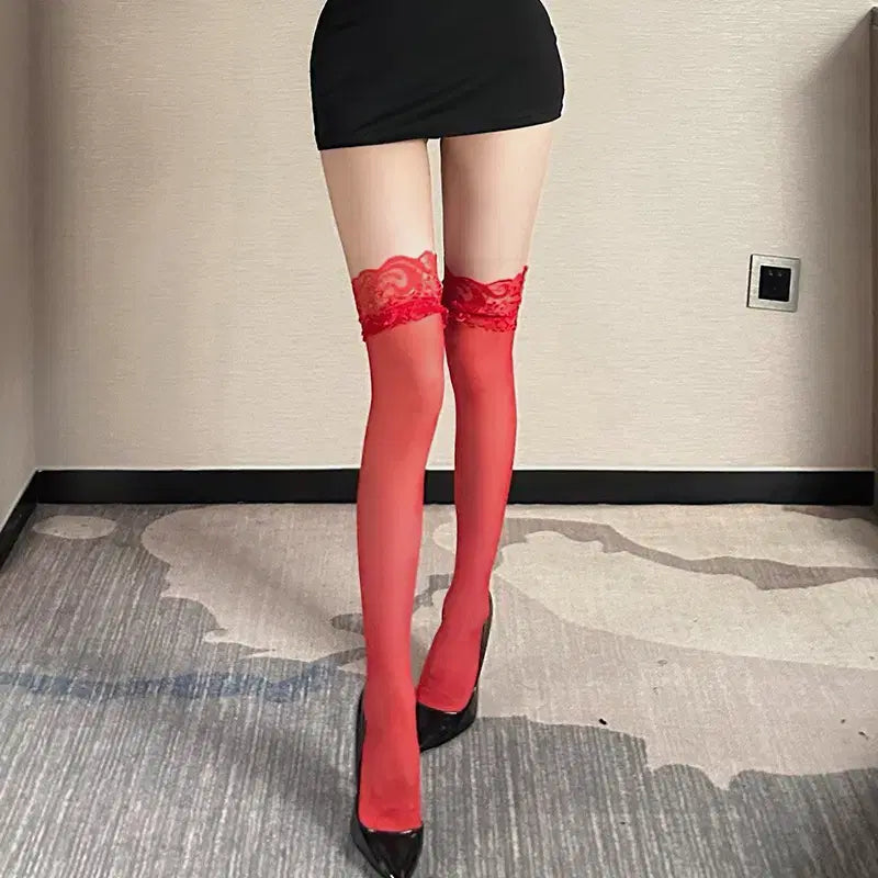 [BUNJANG] Lace Band Semi-Sheer Stockings / [바로배송]레이스 밴드 반투명 스타킹
