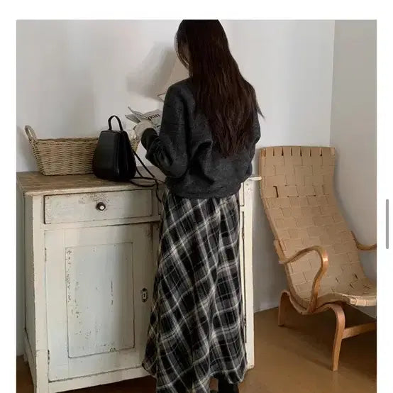 [BUNJANG] ALITTLEBIT Check Long Skirt Black / 어리틀빗 체크 롱스커트 새상품