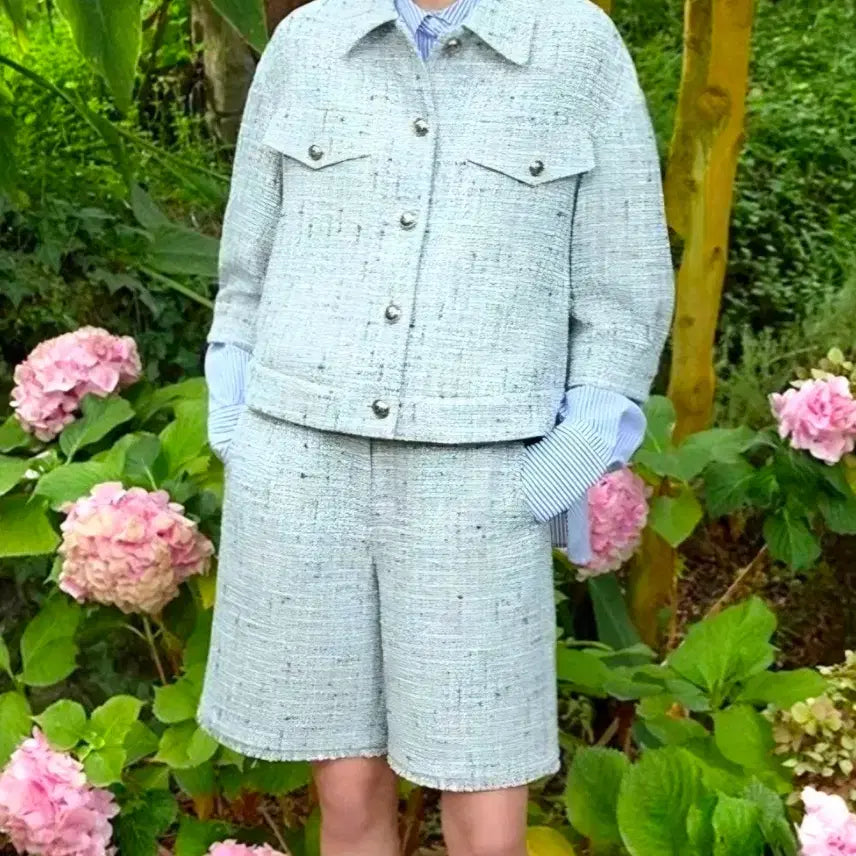 [BUNJANG] Karl Lagerfeld Tweed Jacket and Shorts Set / 칼라거펠트 트위드 자켓+반바지 셋업