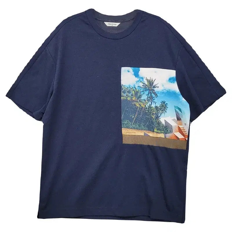 [BUNJANG] Mind Bridge Printing Navy Half Sleeve T-Shirt / 마인드브릿지 프린팅 네이비 반팔티 175/100