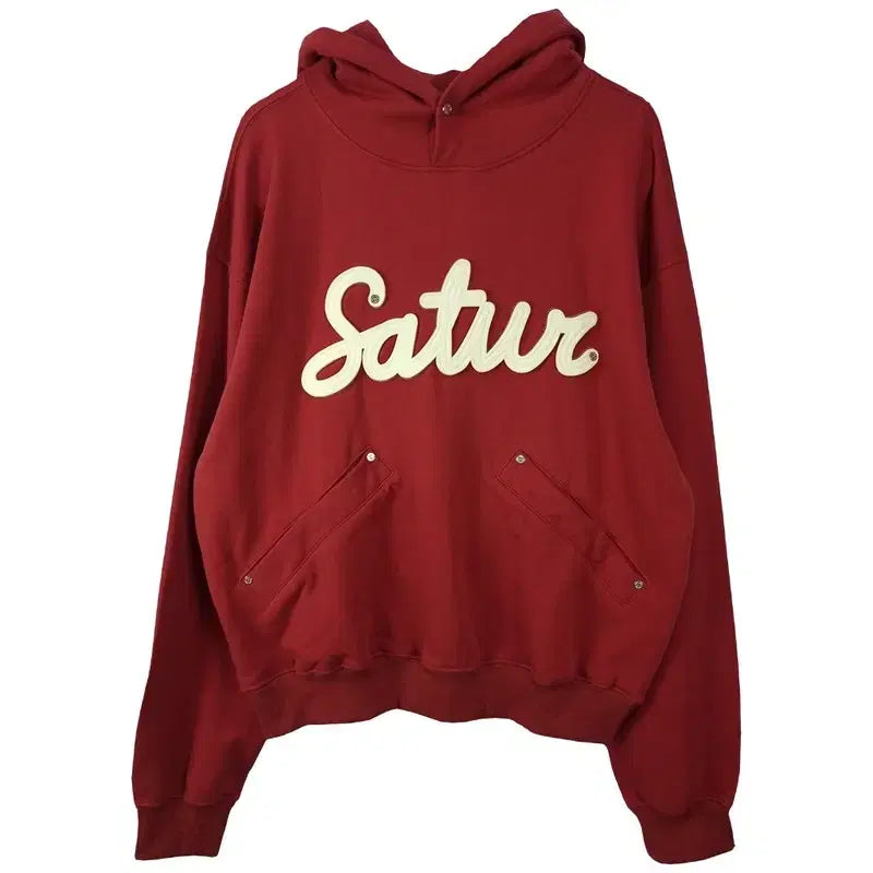 [BUNJANG] SATUR Logo Patch Oversized Hoodie Burgundy / (새상품)세터 로고 패치 오버핏 후드티 버건디 M20373