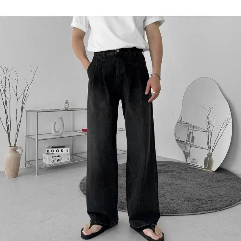 [BUNJANG] Black Wide Denim Pants / 블랙 와이드 데님 팬츠