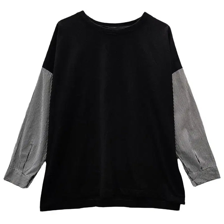 [BUNJANG] Vintage Layered Stripe Black Long Sleeve T-Shirt / 빈티지 레이어드 스트라이프 블랙 긴팔티 F