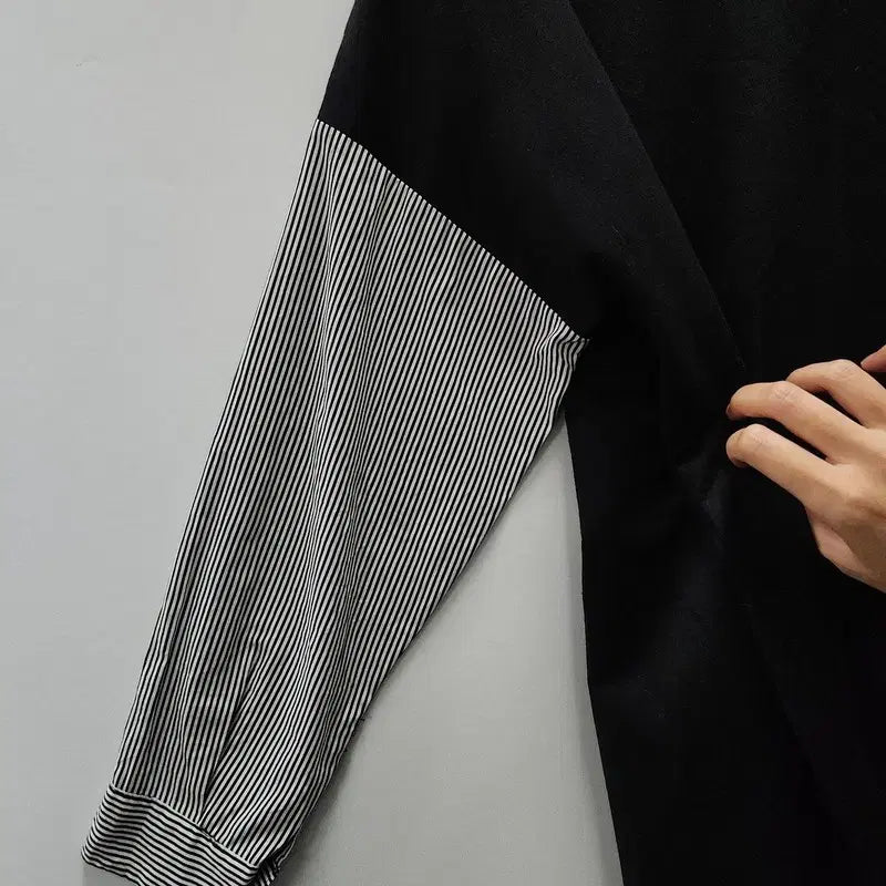 [BUNJANG] Vintage Layered Stripe Black Long Sleeve T-Shirt / 빈티지 레이어드 스트라이프 블랙 긴팔티 F