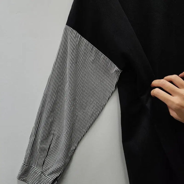 [BUNJANG] Vintage Layered Stripe Black Long Sleeve T-Shirt / 빈티지 레이어드 스트라이프 블랙 긴팔티 F