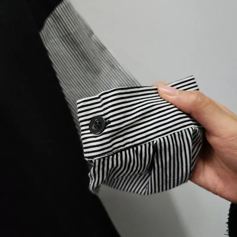 [BUNJANG] Vintage Layered Stripe Black Long Sleeve T-Shirt / 빈티지 레이어드 스트라이프 블랙 긴팔티 F