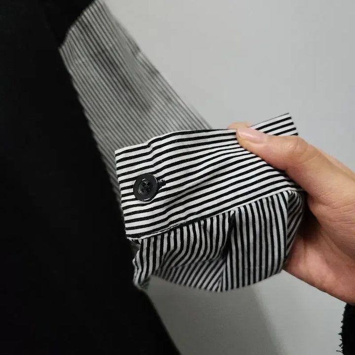 [BUNJANG] Vintage Layered Stripe Black Long Sleeve T-Shirt / 빈티지 레이어드 스트라이프 블랙 긴팔티 F