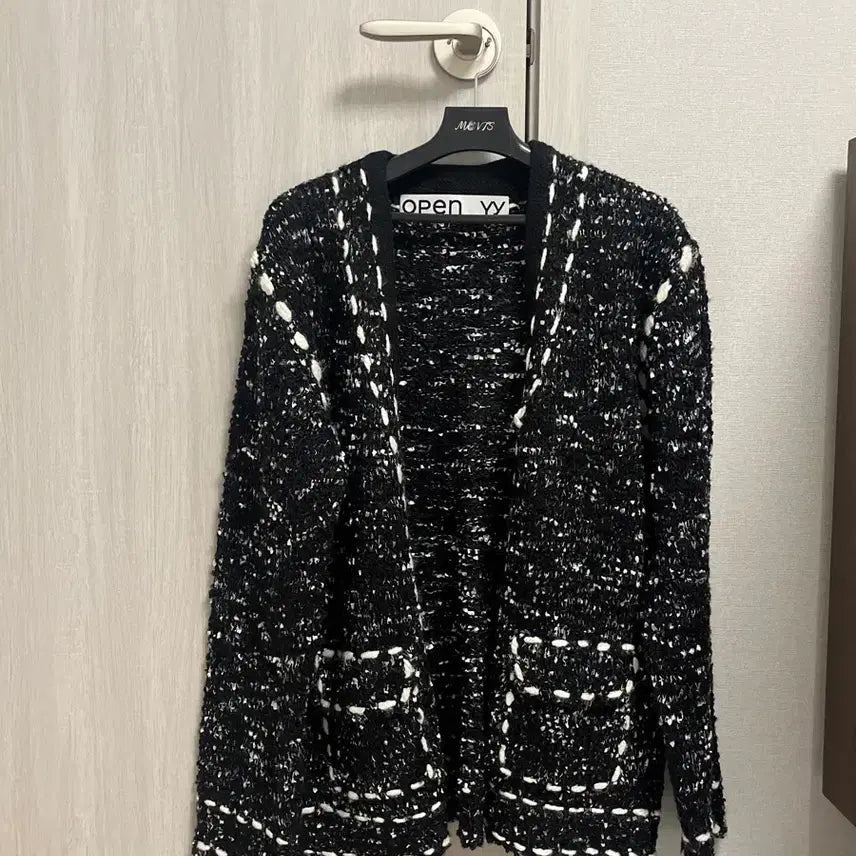 [BUNJANG] OPEN YY Tweed Stitch Cardigan Black / 오픈와이와이 OPEN YY 트위드 스티치 가디건 블랙