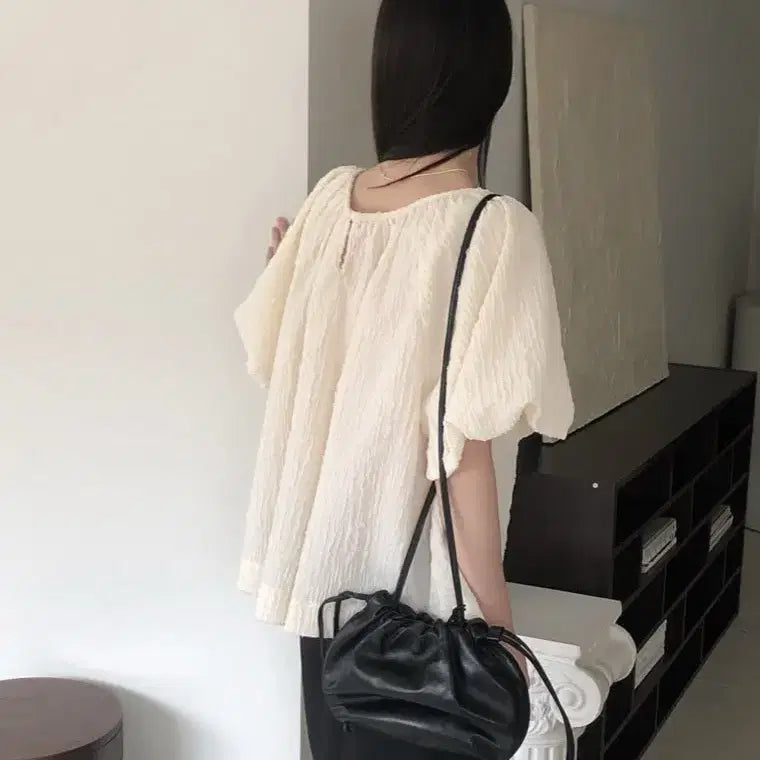 [SOLD OUT] 르 버터 코튼 자가드 퍼프 블라우스