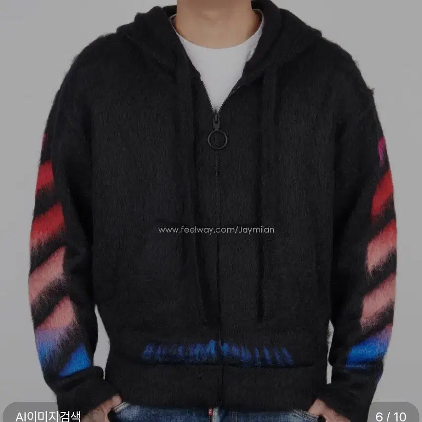 [BUNJANG] Off-White Mohair Zip-Up Hoodie / 오프화이트 모헤어 후드집업