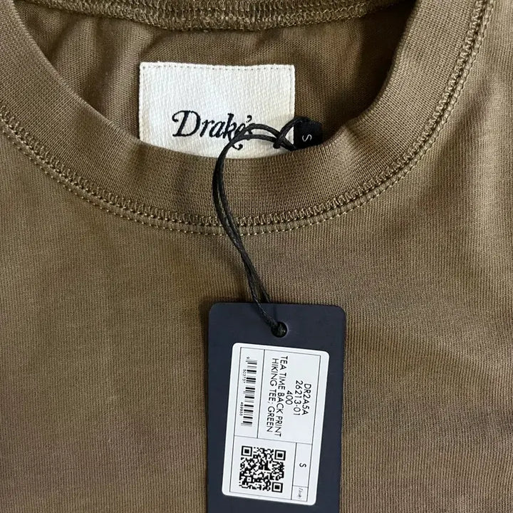 [BUNJANG] Drakes Olive Teatime Short Sleeve T-Shirt / [S] 드레익스 올리브 티타임 숏슬리브 하이킹 티셔츠