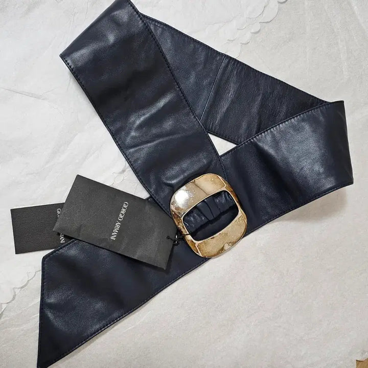[BUNJANG] Giorgio Armani Navy Wide Lambskin Leather Belt / 조르지오 아르마니 광폭 양가죽 벨트 미착용 Giorgio Armani