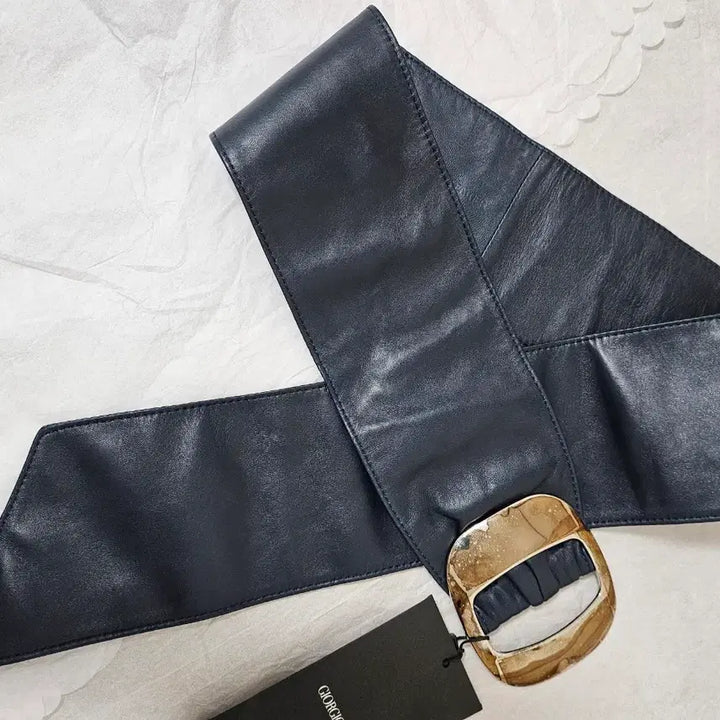 [BUNJANG] Giorgio Armani Navy Wide Lambskin Leather Belt / 조르지오 아르마니 광폭 양가죽 벨트 미착용 Giorgio Armani