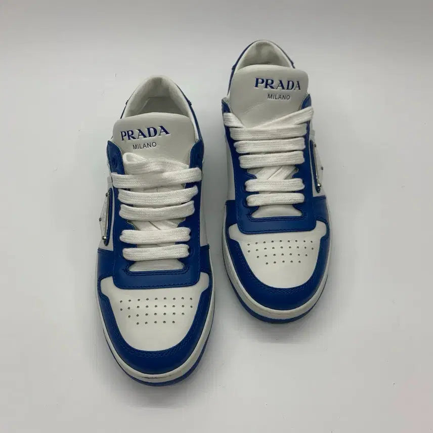 [BUNJANG] Prada Downtown Leather Sneakers White/Blue (Size 35) / 267001603 프라다 다운타운 레더 스니커즈1E792M 화이트블루35
