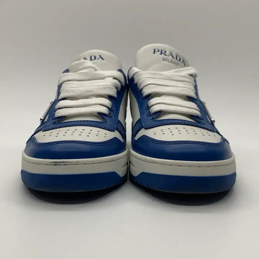 [BUNJANG] Prada Downtown Leather Sneakers White/Blue (Size 35) / 267001603 프라다 다운타운 레더 스니커즈1E792M 화이트블루35