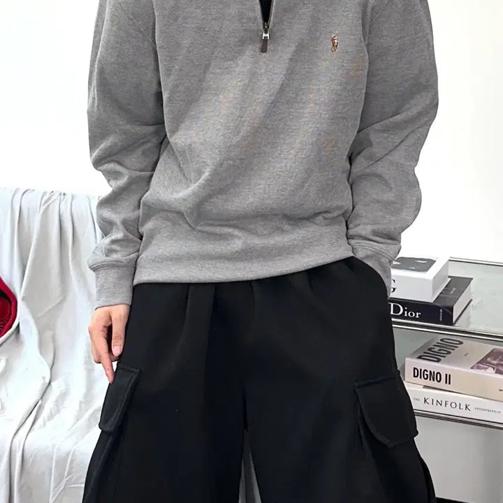 [BUNJANG] Polo Ralph Lauren New Model Grey Knit Half-Zip Sweater M / 폴로 랄프로렌 신형 그레이 니트 하프집업 M