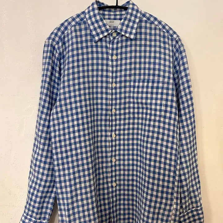 [BUNJANG] Uniqlo Blue Linen Check Shirt (S) / 유니클로 블루 린넨 체크 셔츠 s